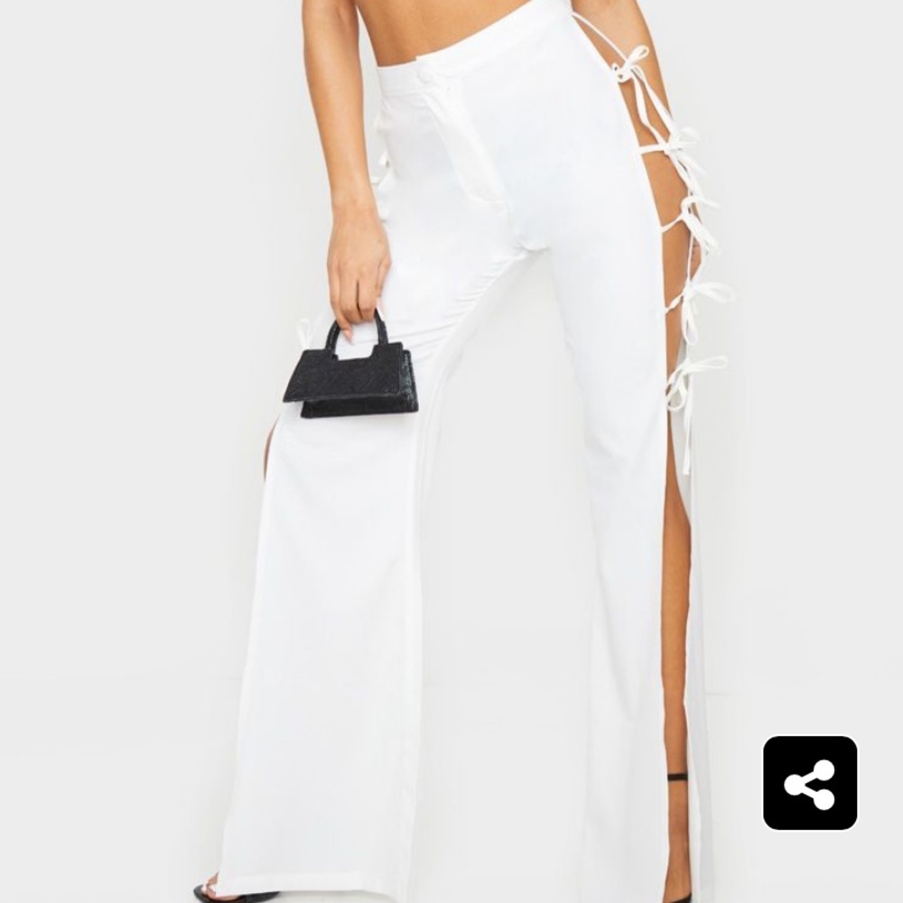 Cream Lace Detail Flared Pants UK 6